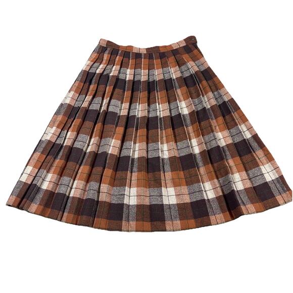 Bobbie Brooks “Calgary” Plaid Wool Pleated Skirt Brown / Orange VTG Fall autumn - Picture 1 of 7